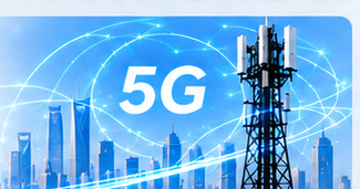 5G telecommunications connectivity network and city skyline